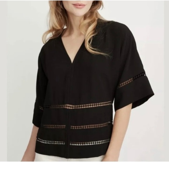 Stella & Dot Tops - Maette Black Hyde V-Neck Blouse Lace Details Women’s Size XL Loose